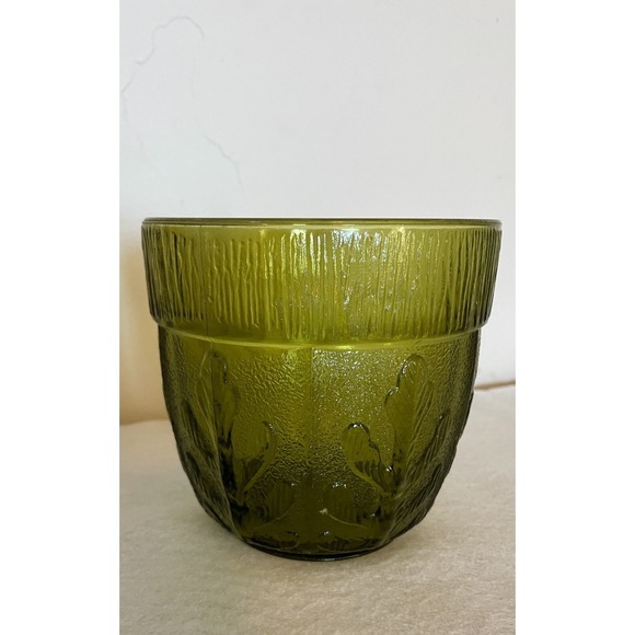 FTD Other - Vintage FTD 1975 Green Glass Vase Planter Embossed Oak Leaf Design MCM